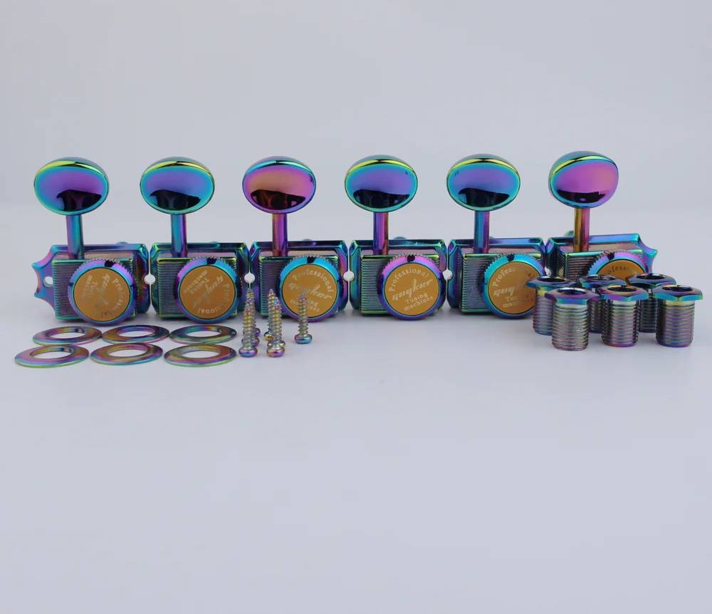 6R Vintage Guitar Locking Tuning Pegs Machine Heads in Rainbow Finish For Fender Stratocaster Telecaster