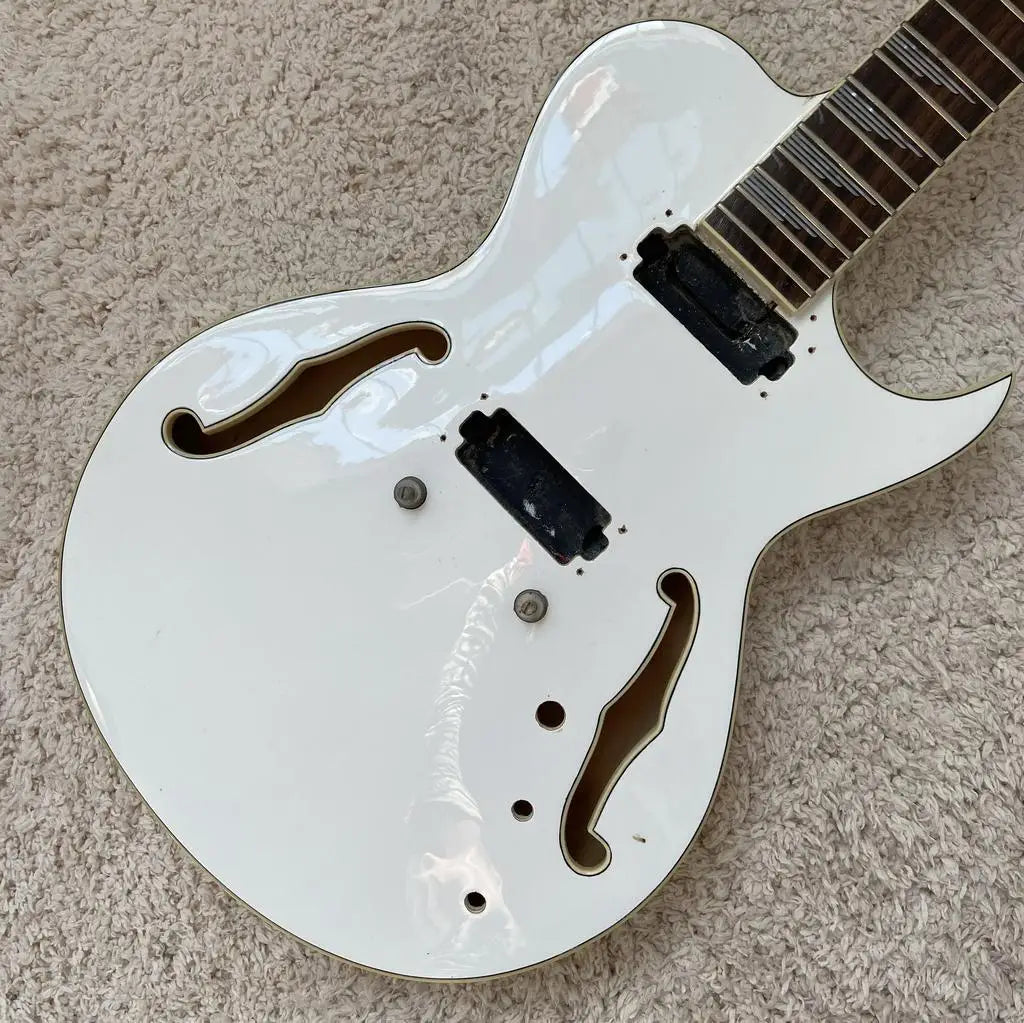 Luna White Jazz Guitar Semi Hollow Single Cut Body with Maple Neck