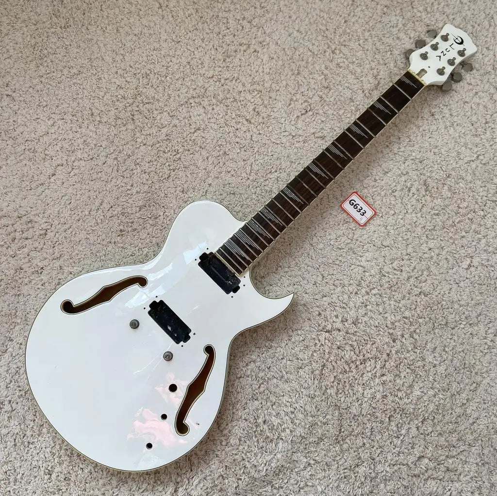 Luna White Jazz Guitar Semi Hollow Single Cut Body with Maple Neck