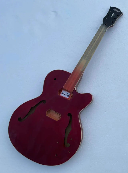 Red 6 String Hollow Jazz Guitar Body with Maple Neck DIY Project