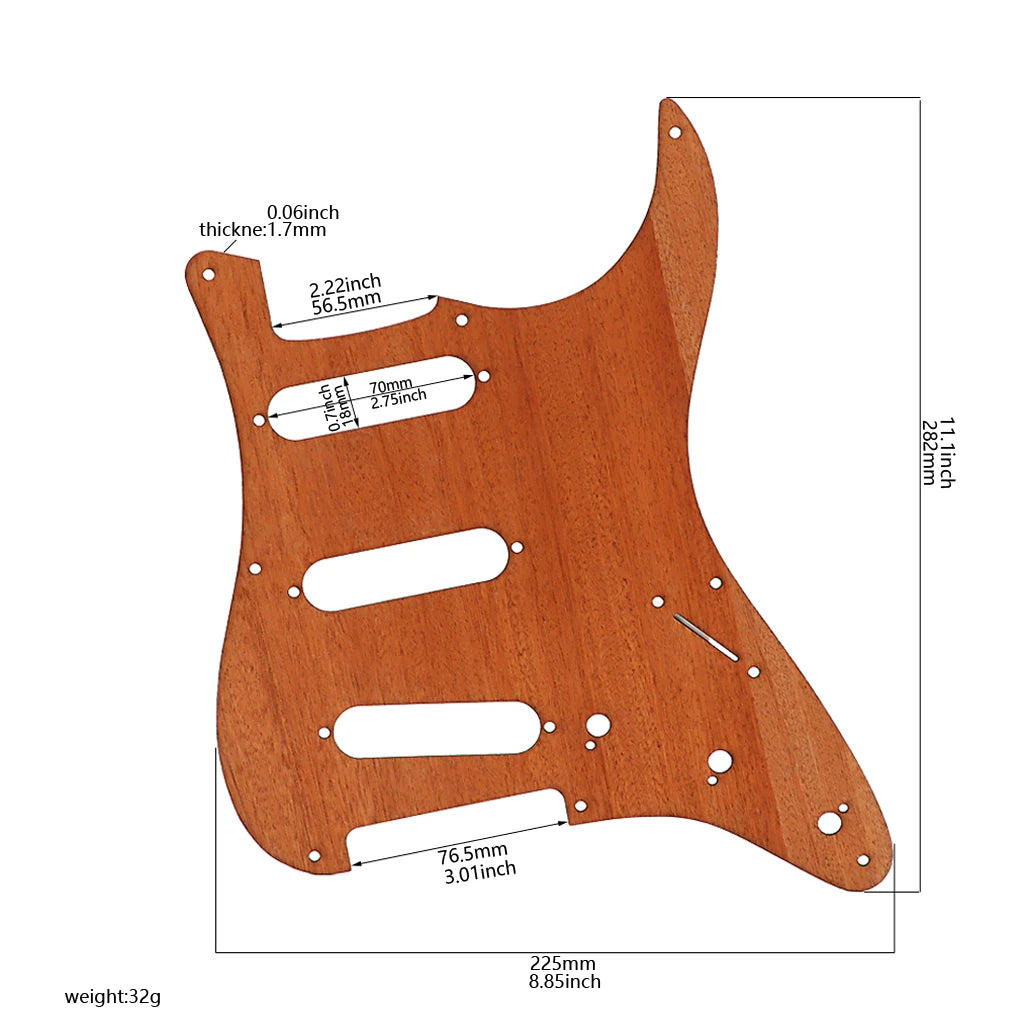 SSS Wooden Guitar Pickguard Scratch Plate For Fender Stratocaster