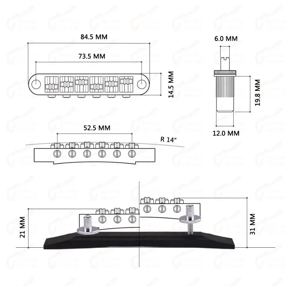 Ebony Wood Tune O Matic Guitar Bridge For Epiphone,Ibanez,Peavey,Burns,D'Angelico,Gibson