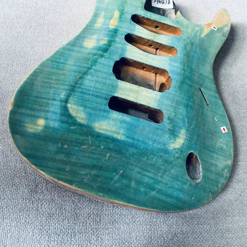 Blue Okoume Wood HSS Guitar Body with Tiger Maple Top