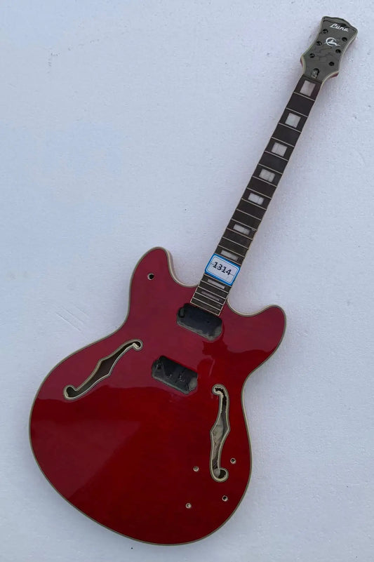 DIY Project Red Guitar Semi Hollow Jazz Body with Maple Neck, Rosewood Fingerboard