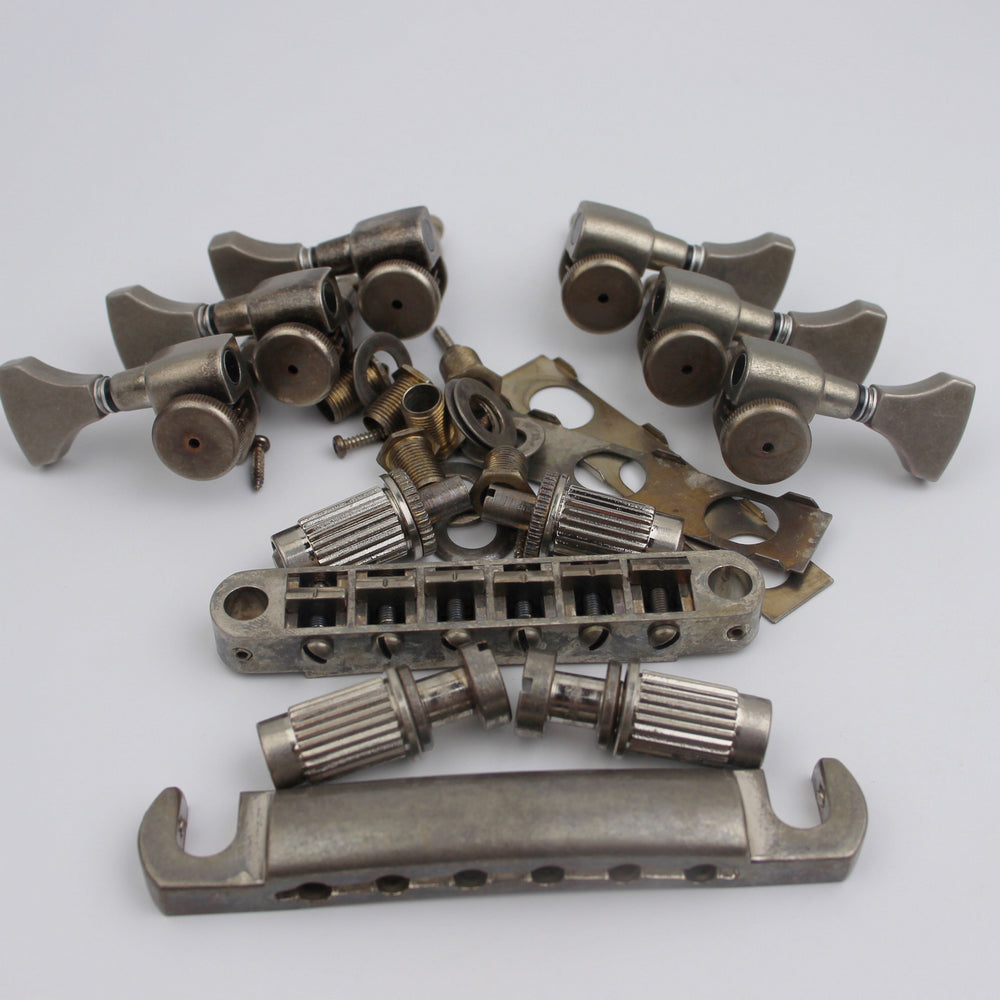 1 Set Aged Silver Guitar 3R3L Tuning Pegs with Tune O Matic Bridge and Tailpiece Set For Les Paul LP SG