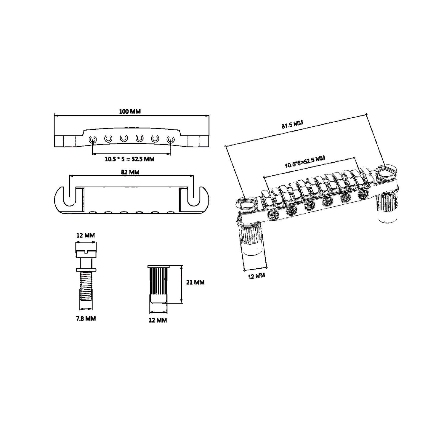 1 Set Ibanez QUIK CHANGE III Electric Guitar Bridge Tune-O-Matic Tailpiece