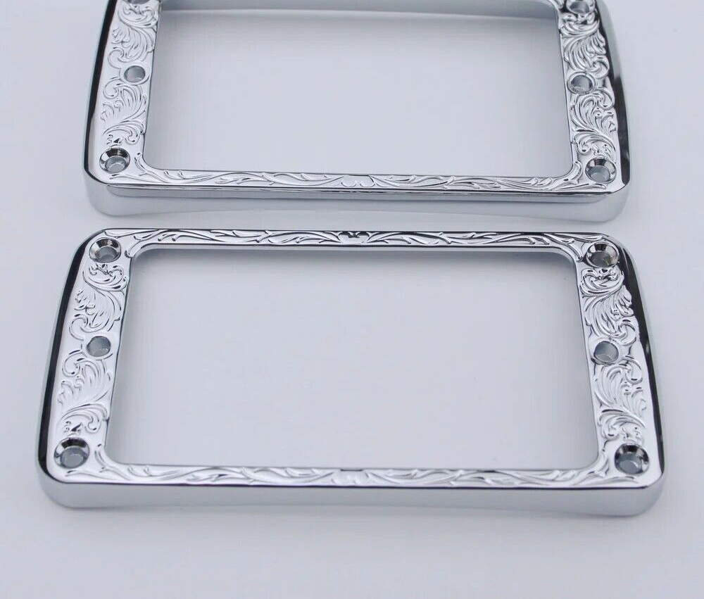 Chrome Engraved Guitar Humbucker Pickup Curved Rings For Les Paul SG ES