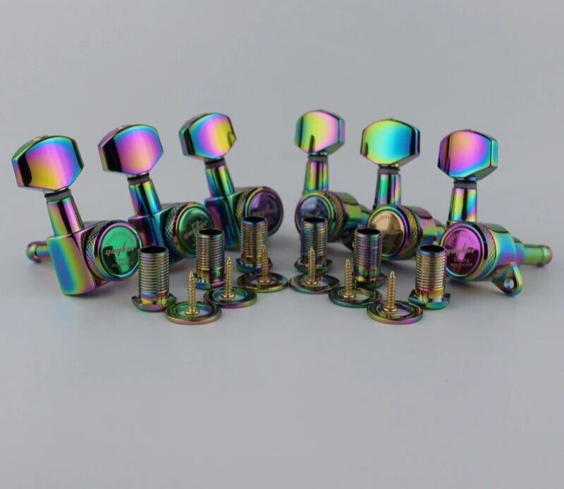 6R Rainbow Finish Lock Guitar Tuning Pegs Tuners For Fender Tele Strat