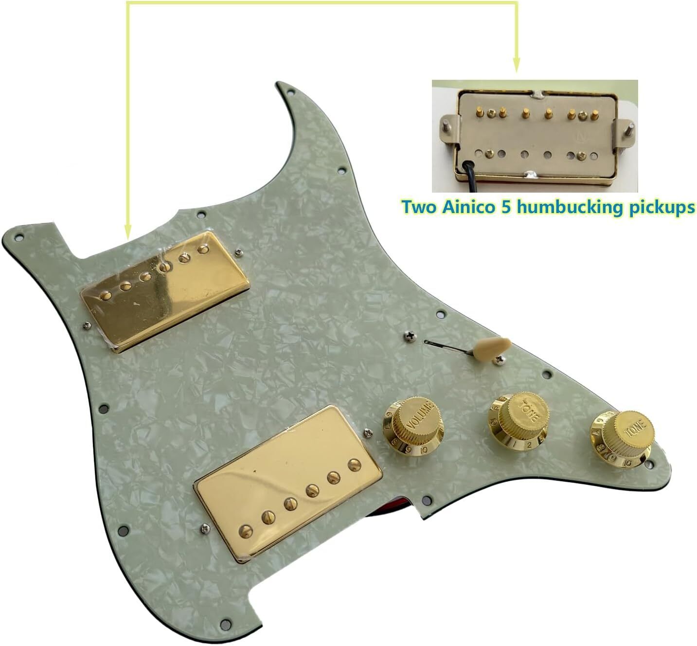 Gold Humbucker Prewired HH Pickguard 2 Alnico V Coil Split 5 Way Blade For Stratocaster Strat