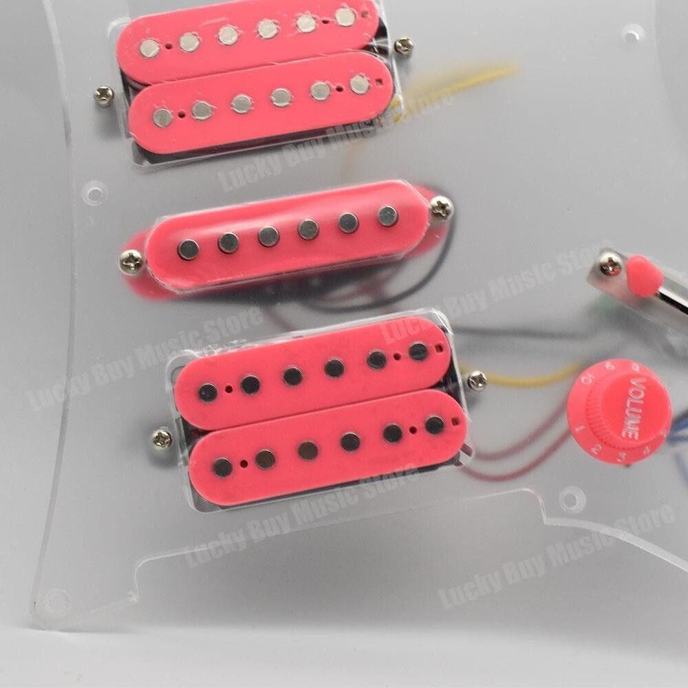 Transparent Guitar HSH Prewd Loaded PIckguard with Red Pickups For Ibanez