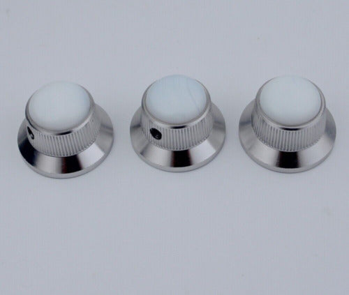 3pcs Metal Guitar Control Tone Volume Knobs with White Top For Stratocaster ST