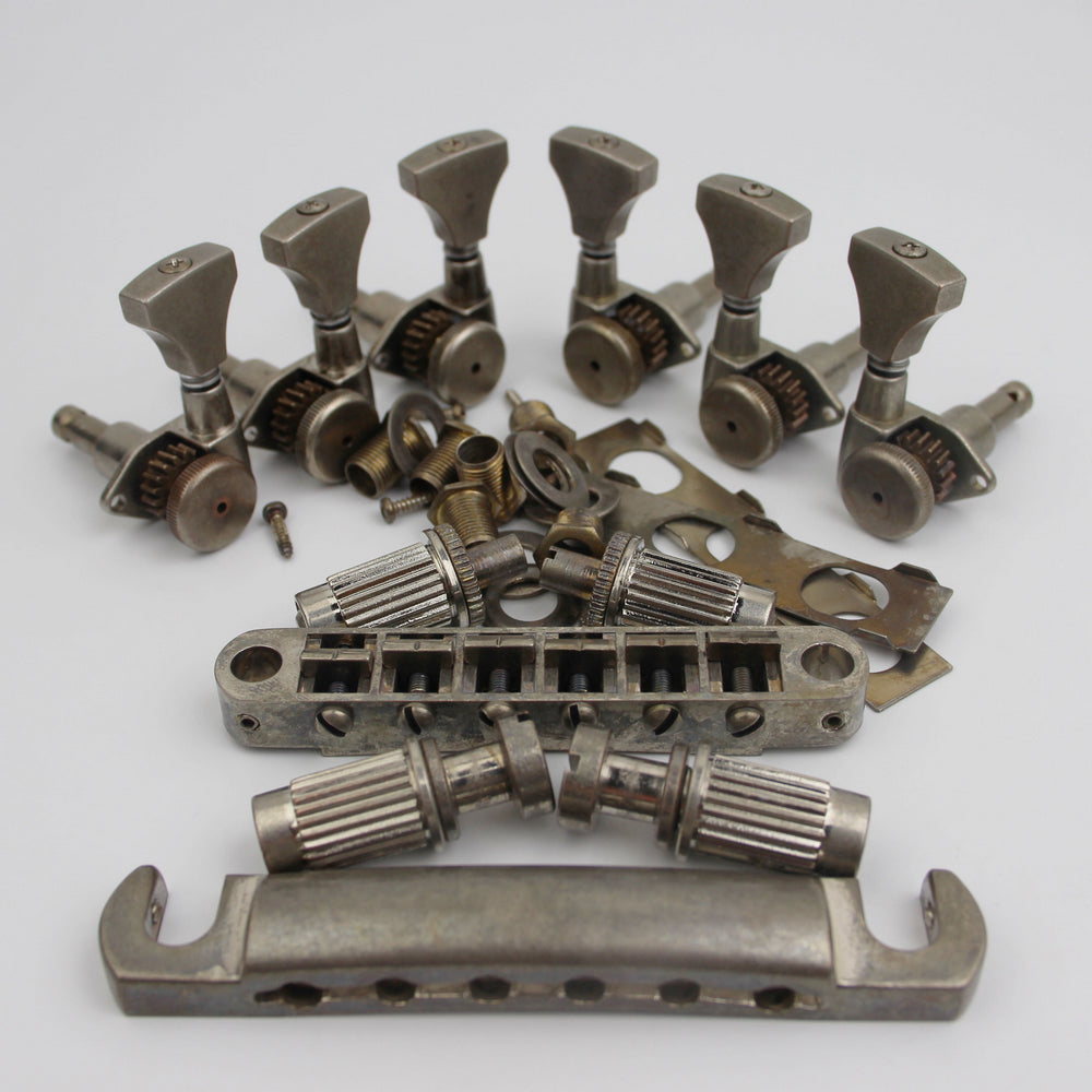 1 Set Aged Silver Guitar 3R3L Tuning Pegs with Tune O Matic Bridge and Tailpiece Set For Les Paul LP SG