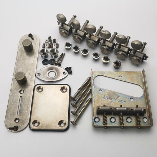 Aged Silver Guitar Control Plate,Bridge,NeckPlate,Tuning Pegs Fit Telecaster TL