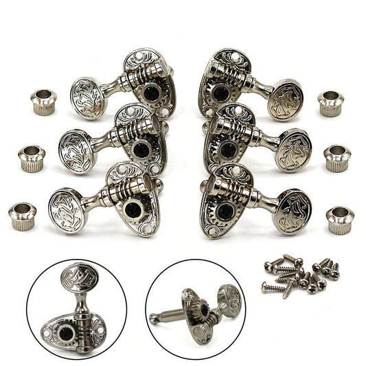 Silver Guitar Open Gear Vintage Engraved Machine Heads Tuners Pegs 3R3L
