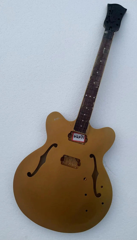 Gold Semi Hollow Jazz Guitar Laminated Maple Body with Mahogany Neck 